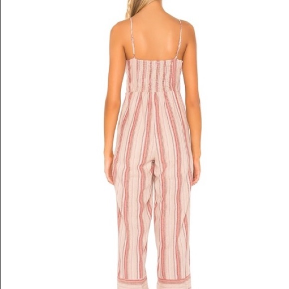 NWT J.O.A. Striped Linen Tie Front Jumpsuit Pink L - Picture 3 of 4